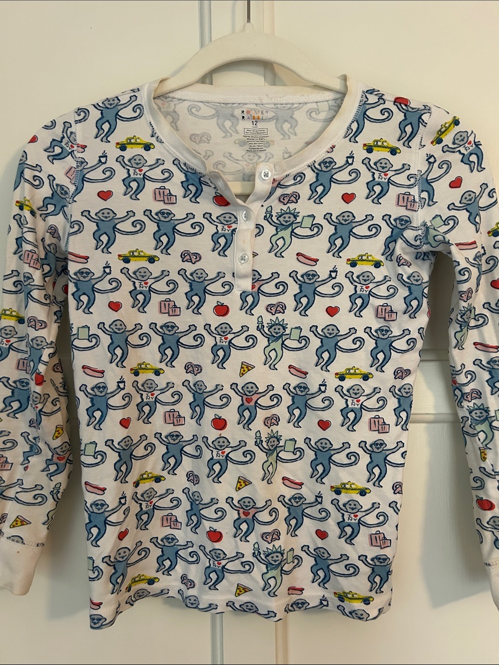 Roller Rabbit Kids NYC Blue Monkey Print Long Sleeve Pajama set